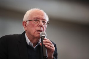 Democratic presidential candidate Sen. Bernie Sanders (I-VT) speaks to guests during a campaign stop at Berg Middle School on January 11, 2020 in Newton, Iowa.