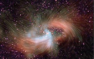 Magnetic fields layered over a color image of the Milky Way's supermassive black hole. Image: SOFIA/NASA/Hubble Space Telescope ​