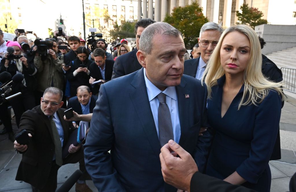 Lev Parnas, a Ukrainian-Floridian businessman who is both a client and associate of Rudy Giuliani, leaves with his wife Svetlana Parnas after his arraignment in the Southern District of New York court on October 23, 2019.