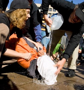 Protestors demonstrate the use of waterboarding on a volunteer in front of the Justice Department in Washington in this Nov. 5, 2007, file photo. (AP Photo/Manuel Balce Ceneta, File)​