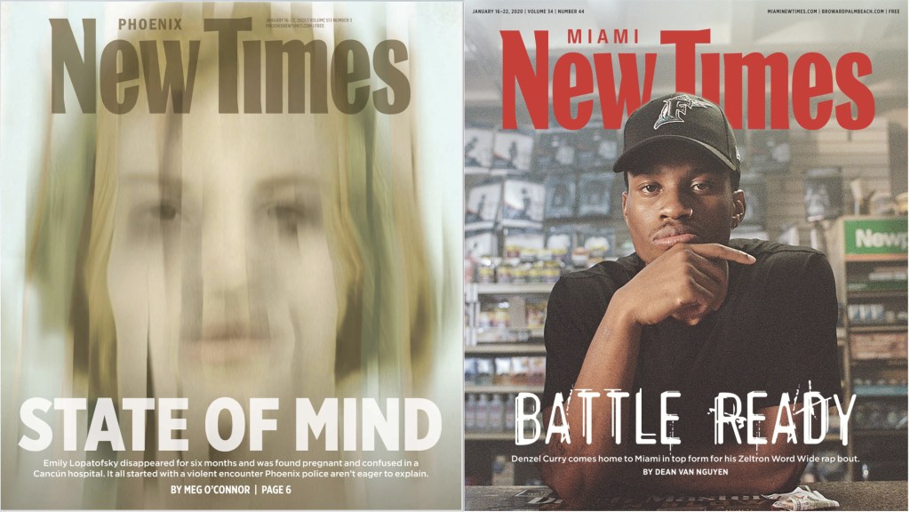 Covers of the Phoenix New Times and Miami New Times