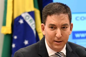 U.S. journalist Glenn Greenwald, founder and editor of The Intercept website gestures during a hearing at the Lower House's Human Rights Commission in Brasilia, Brazil, on June 25, 2019.