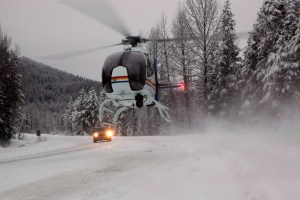 A 2019 file photo of an RCMP helicopter taking off near Wet’suwet’en