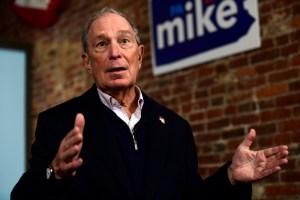 Democratic Presidential candidate Michael Bloomberg addresses the press