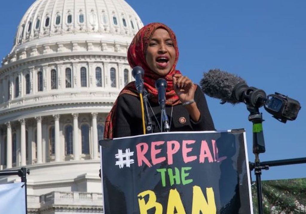 Ilhan Omar speaking out against the Muslim ban