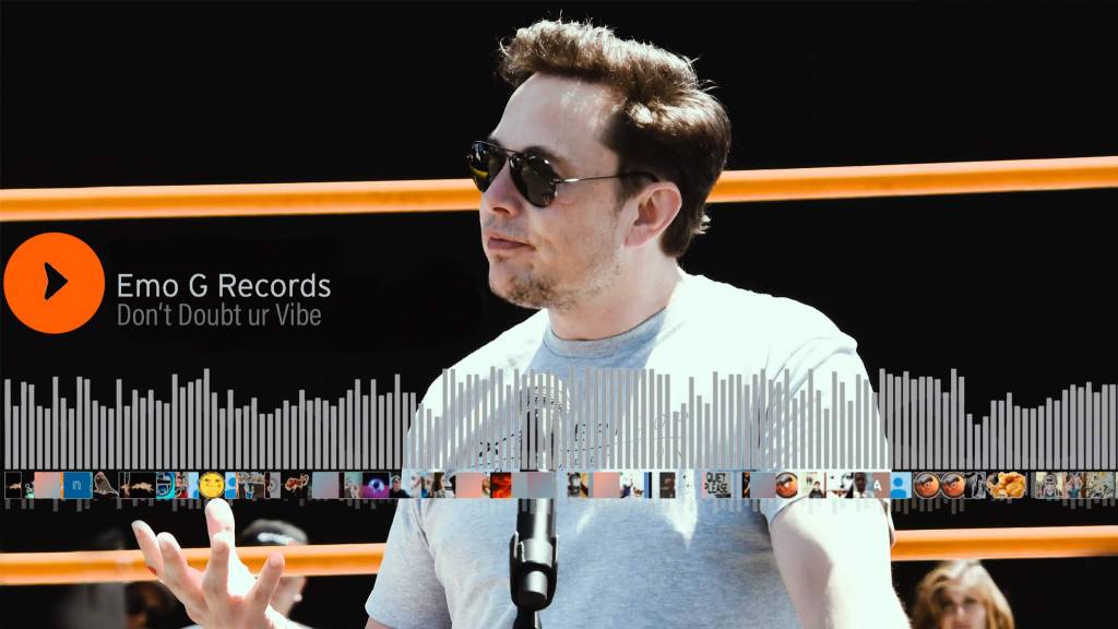 Elon Musk steht vor einem Mikro, dazu die Soundcloud-Oberfläche