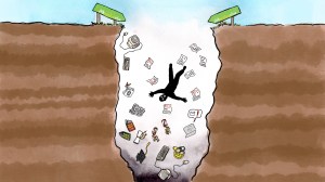 A man falling down a job centre hole