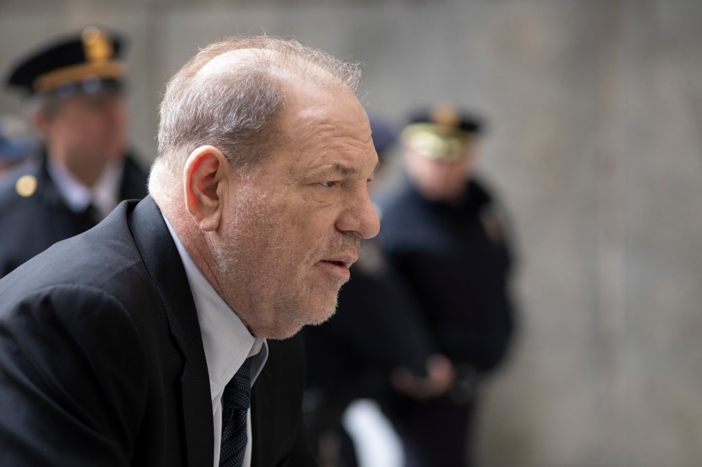 Harvey Weinstein arrives at court for his trial on charges of rape and sexual assault, Monday, Feb. 3, 2020 in New York. (AP Photo/Mark Lennihan)