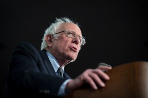 Sen. Bernie Sanders, an Independent from Vermont and 2020 presidential candidate, speaks during a caucus night watch party in Des Moines, Iowa, U.S. on Monday, Feb. 3, 2020.