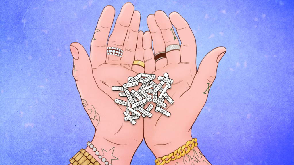 hand holding xanax bars