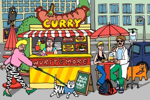 Illustration: Die Autorin isst mit ihrem schwerkranken Vater eine Currywurst