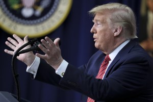 U.S. President Donald Trump speaks to members of the National Border Patrol Council in Washington, D.C., U.S., on Friday, Feb. 14, 2020.