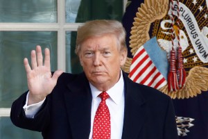 President Donald Trump waves as he departs after pardoning Butter, the national Thanksgiving turkey, during a ceremony in the Rose Garden of the White House, Tuesday, Nov. 26, 2019, in Washington. (AP Photo/Patrick Semansky)​