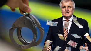 Innenminister Seehofer mit Geld und Handschellen