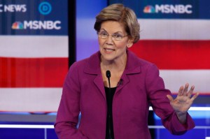 Democratic presidential candidate Sen. Elizabeth Warren, D-Mass., speaks during a Democratic presidential primary debate Wednesday, Feb. 19, 2020, in Las Vegas, hosted by NBC News and MSNBC.