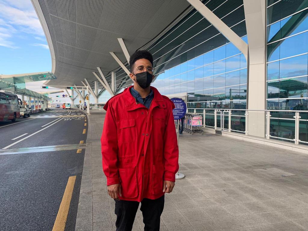 Dexter Thomas at Incheon Airport during a coronavirus outbreak, Seoul, South Korea.