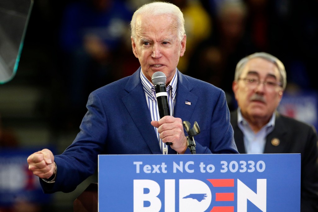 Democratic presidential candidate former Vice President Joe Biden speaks at a campaign event at Saint Augustine's University in Raleigh, N.C., Saturday, Feb. 29, 2020.