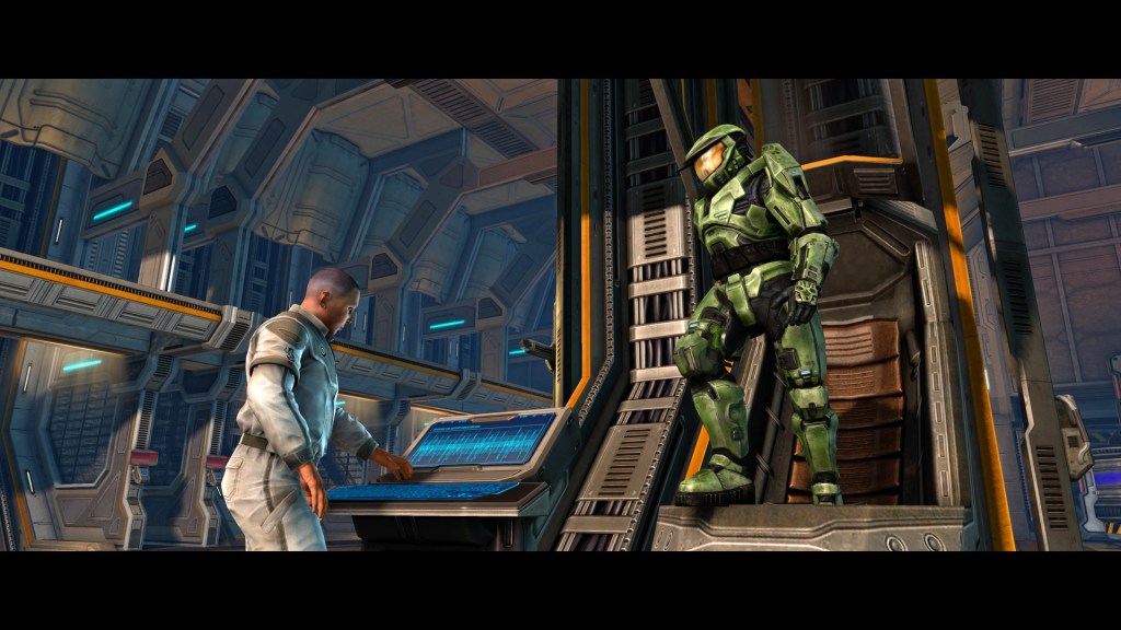 Master Chief steps out of the hushed casket at the start of the original Halo.