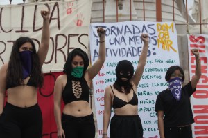 Women take part in a march to commemorate the International Women's Day, in Ciudad Juarez, Chihuahua, on March 8, 2020.