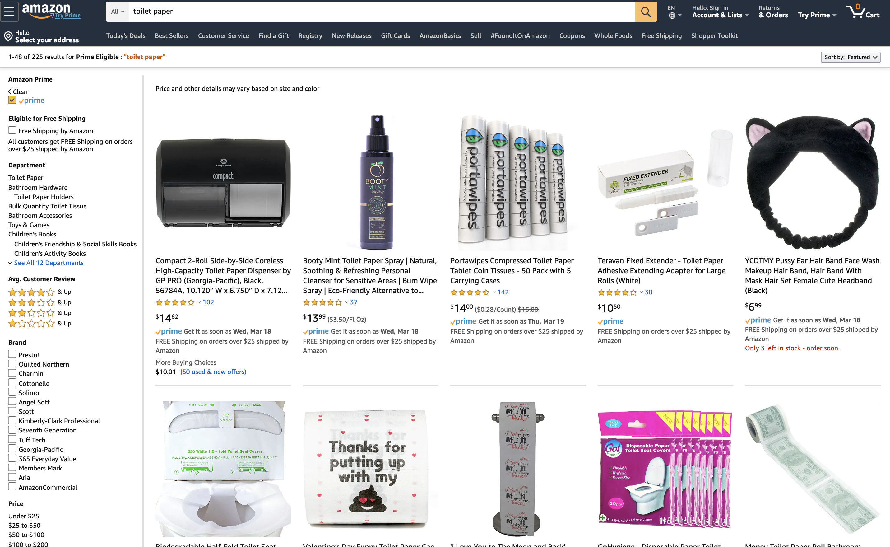 amazon toilet paper search