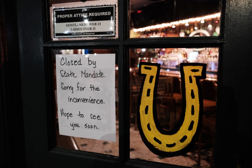 A restaurant sits closed in the early evening in Brooklyn after a decree that all bars and restaurants shutdown by 8 pm in New York City as much of the nation slows and takes extra precautions due to the continued spreading of the coronavirus on March 16,