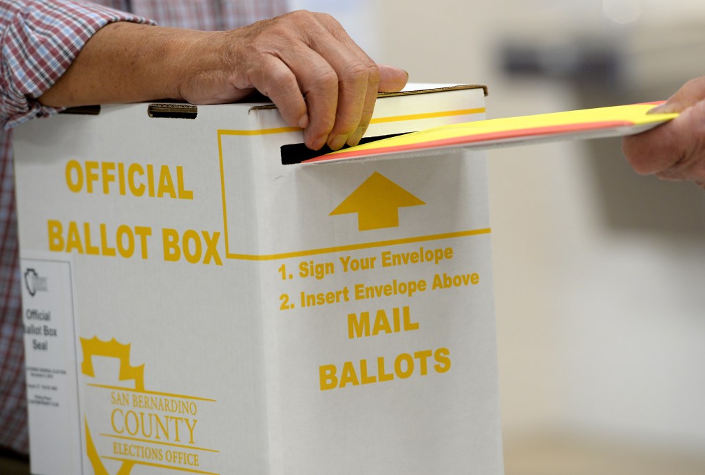 A box of mail ballots.