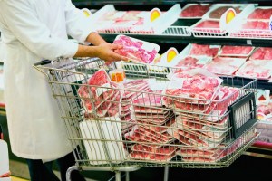 shopping cart full of meat