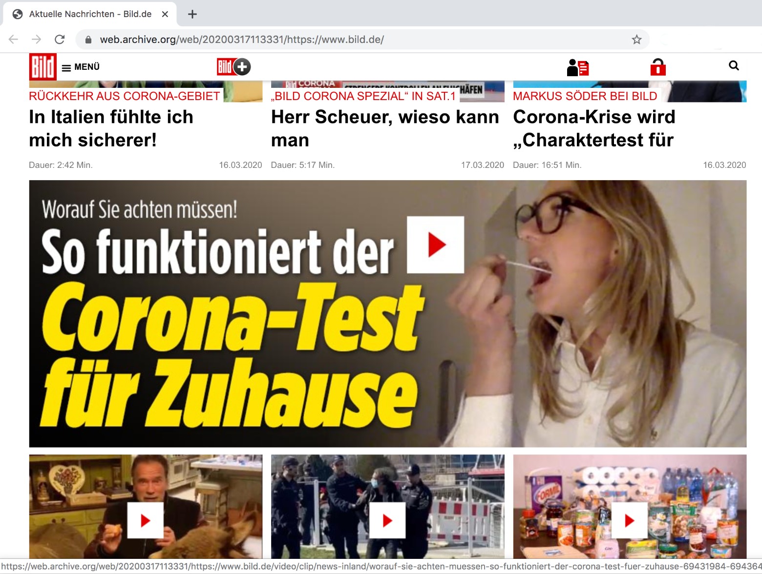 Corona-testen.com mit ihrem Test auf der Startseite von Bild.de