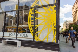 An image of SoulCycle studio's storefront windows