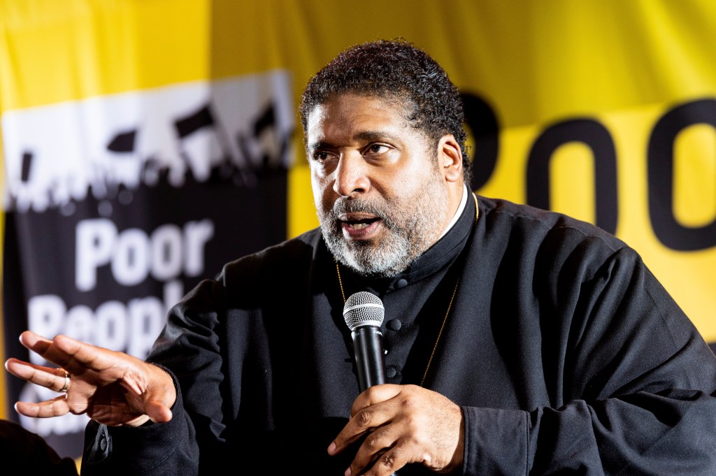 Rev. Dr. William J. Barber II speaking at the Poor People's Moral Action Congress taking place at Trinity Washington University in Washington, DC on June 17, 2019.