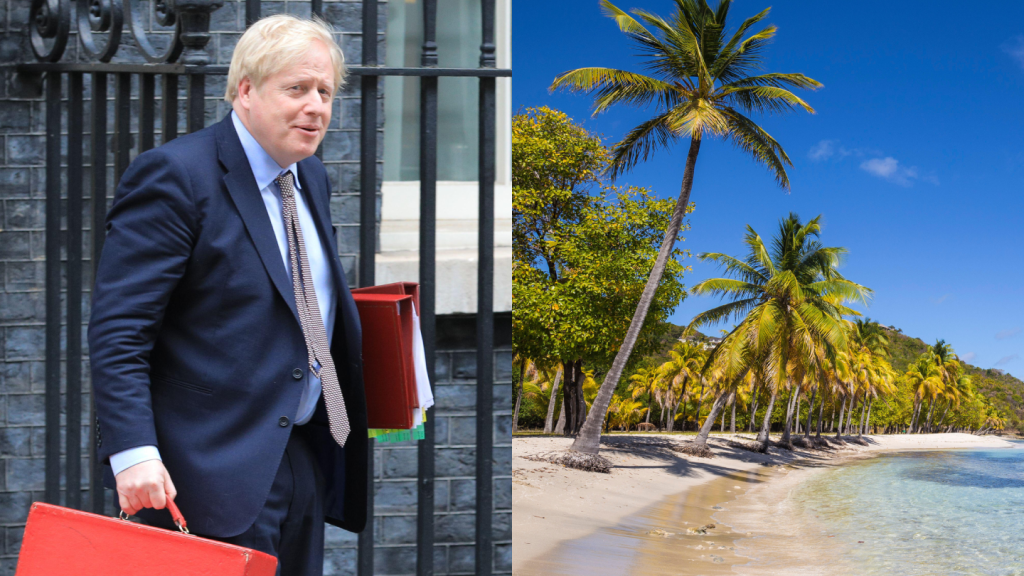 Boris Johnson leaving Number 10 in March for PMQs; a beach on Mustique