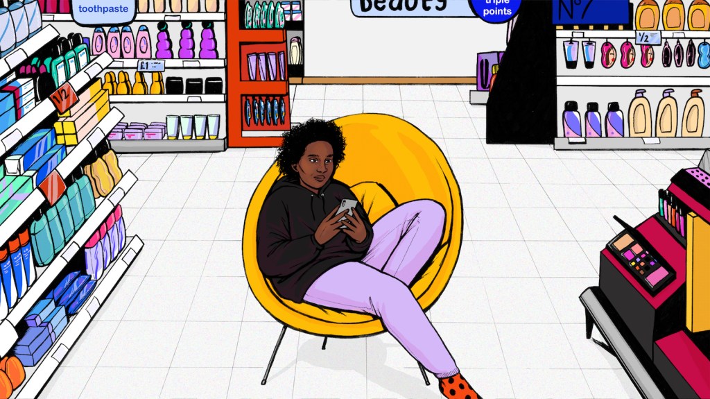 woman on phone in boots illustration