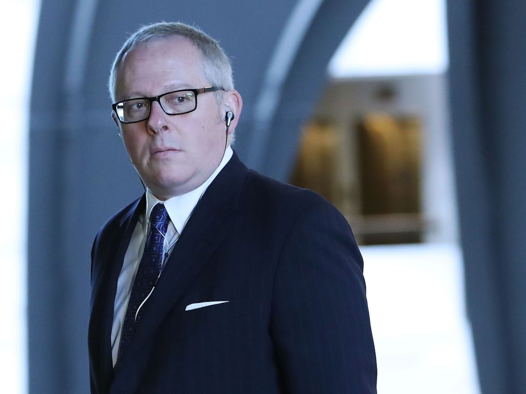 Newly-appointed spokesman for the Department of Health and Human Services Michael Caputo arrives at the Hart Senate Office building to be interviewed by Senate Intelligence Committee staffers, on May 1, 2018 in Washington, DC.