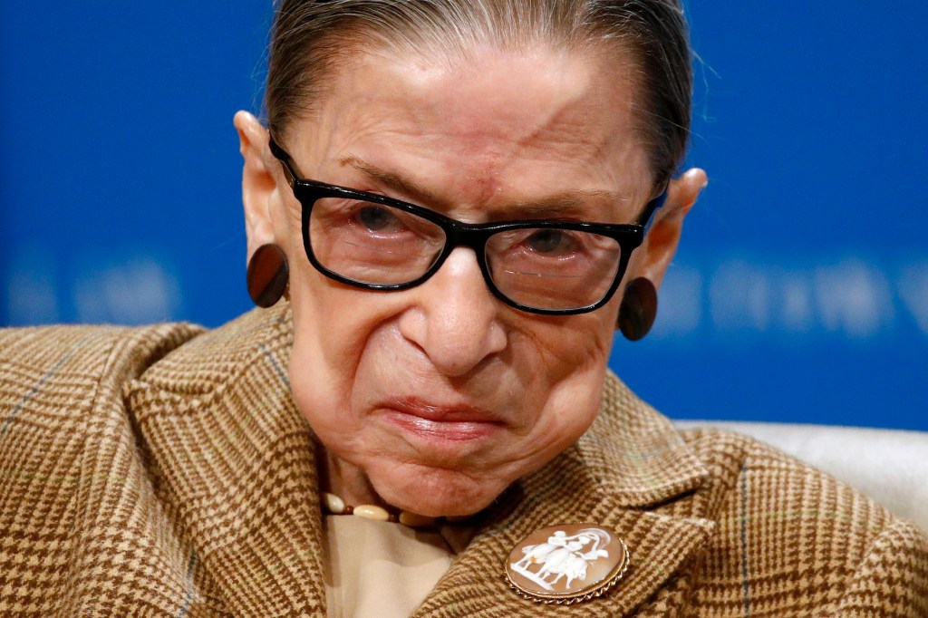 U.S. Supreme Court Associate Justice Ruth Bader Ginsburg speaks during a discussion on the 100th anniversary of the ratification of the 19th Amendment at Georgetown University Law Center in Washington, Monday, Feb. 10, 2020. (AP Photo/Patrick Semansky)