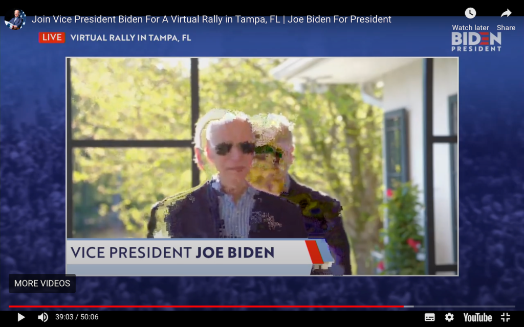 Joe Biden holds a "virtual town hall" for residents of Tampa, Florida.