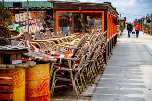 closed restaurant stacked chairs