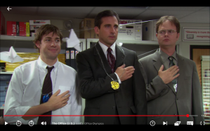 A screenshot of Jim, Michael and Dwight from "The Office."