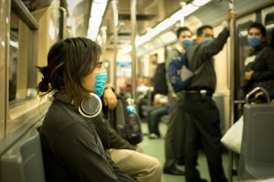 Masked Train Passengers in Mexico City