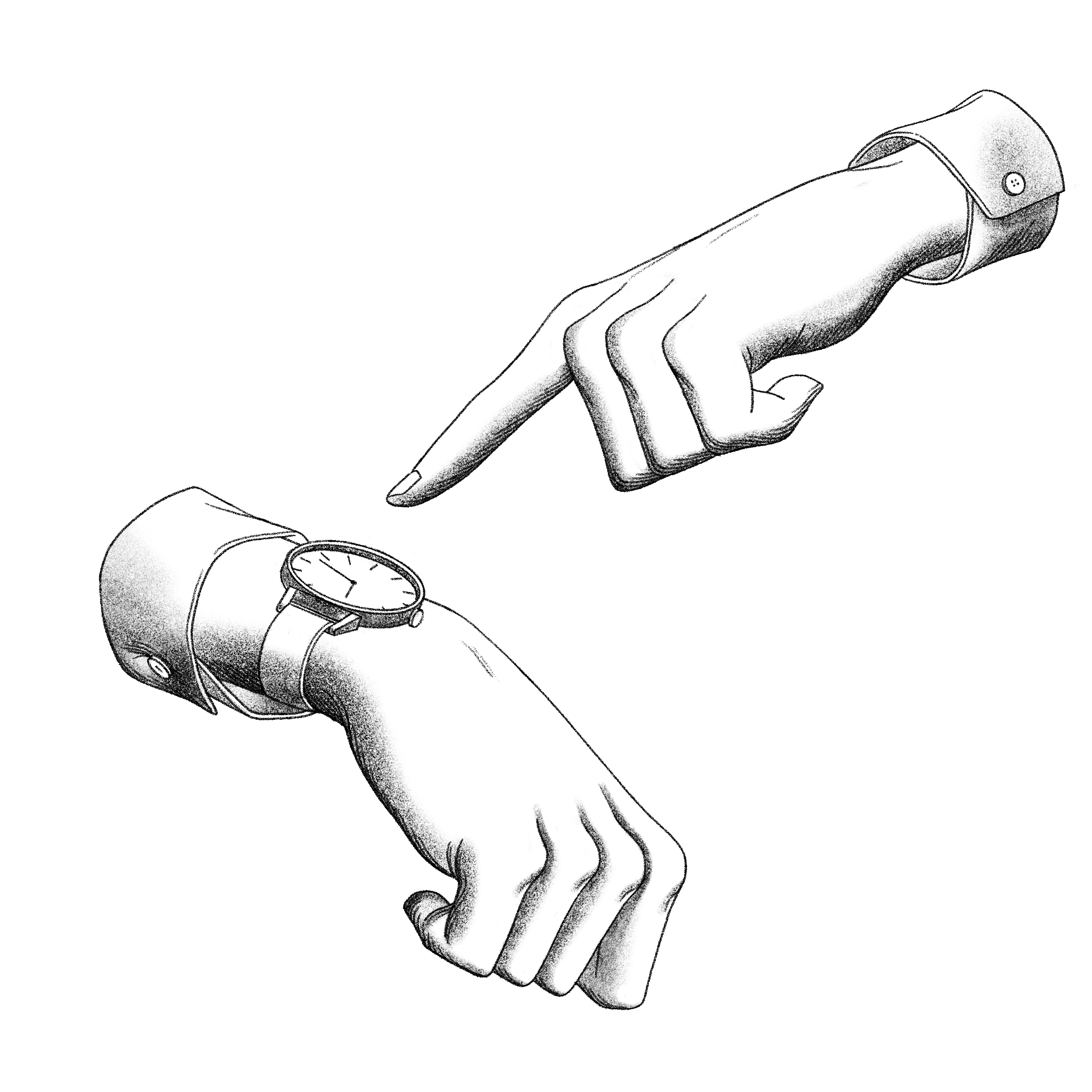 hands pointing at a wristwatch