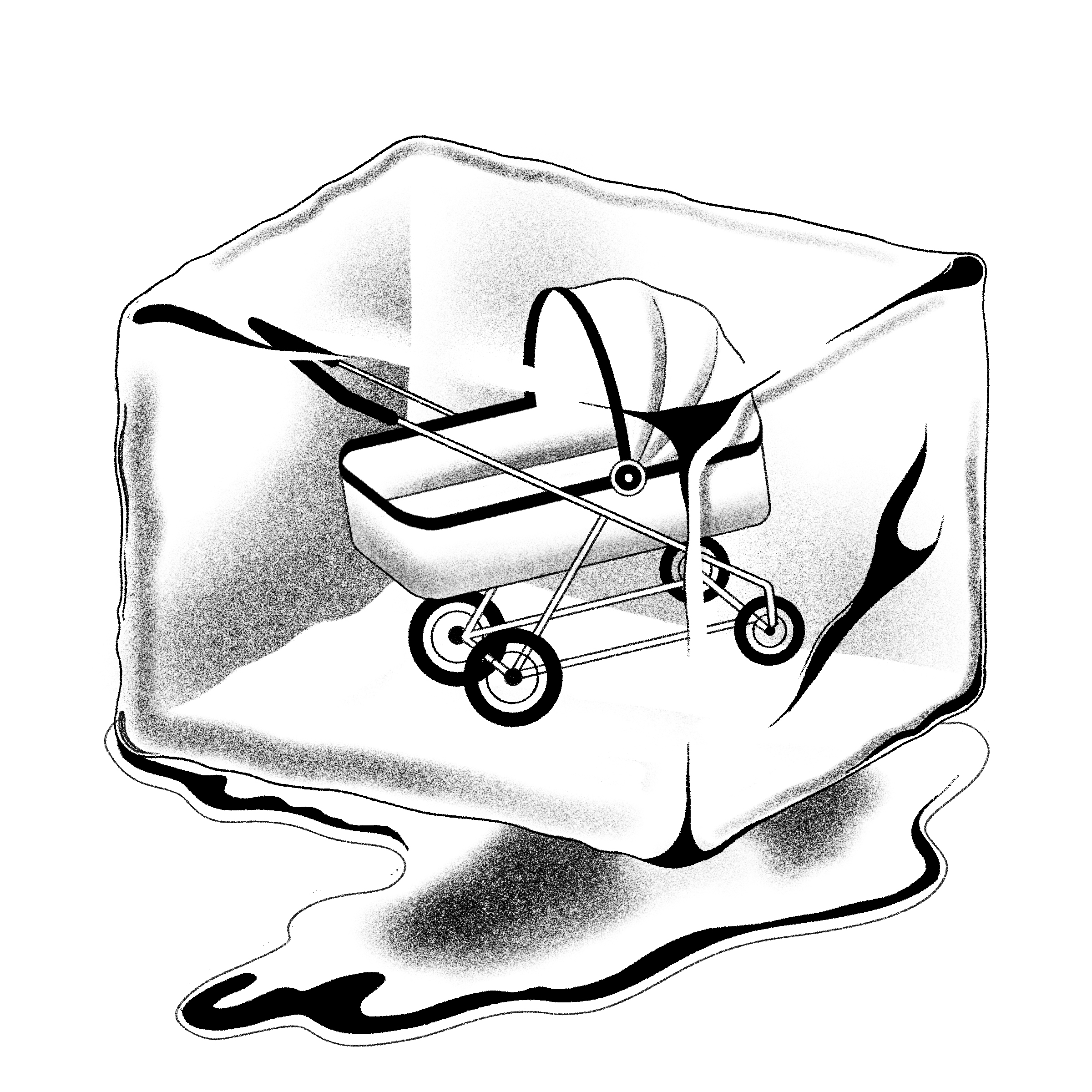 baby carriage in an ice cube