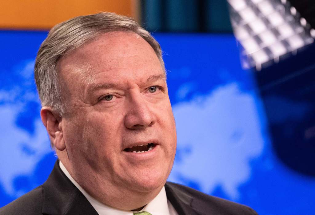 US Secretary of State Mike Pompeo speaks the press at the State Department in Washington, DC, on May 20, 2020.