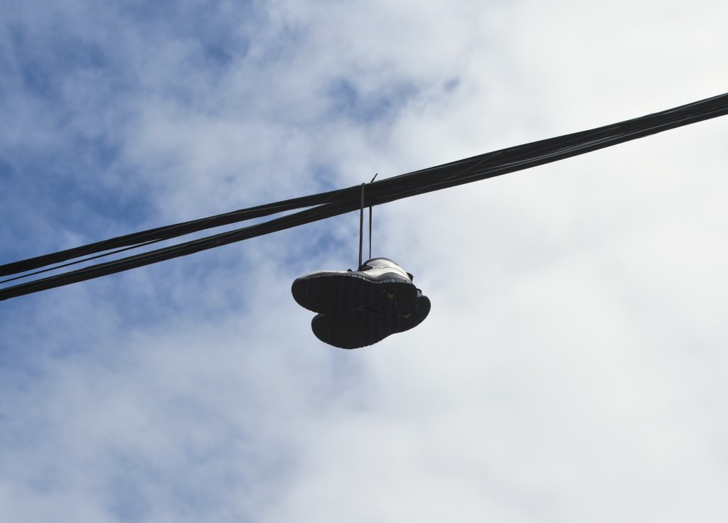 Jordan sneakers hanging from power lines