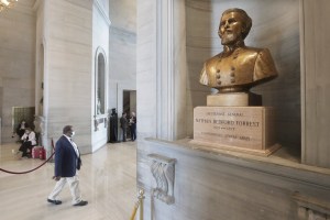 A bust of Nathan Bedford Forrest is displayed in the Tennessee State Capitol Tuesday, June 9, 2020, in Nashville, Tenn.