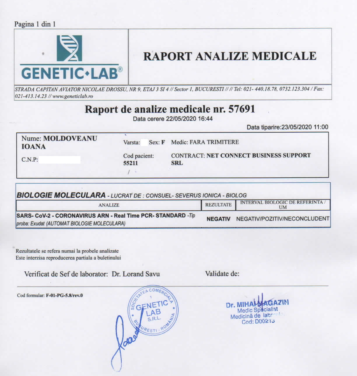 raport analize genetic lab