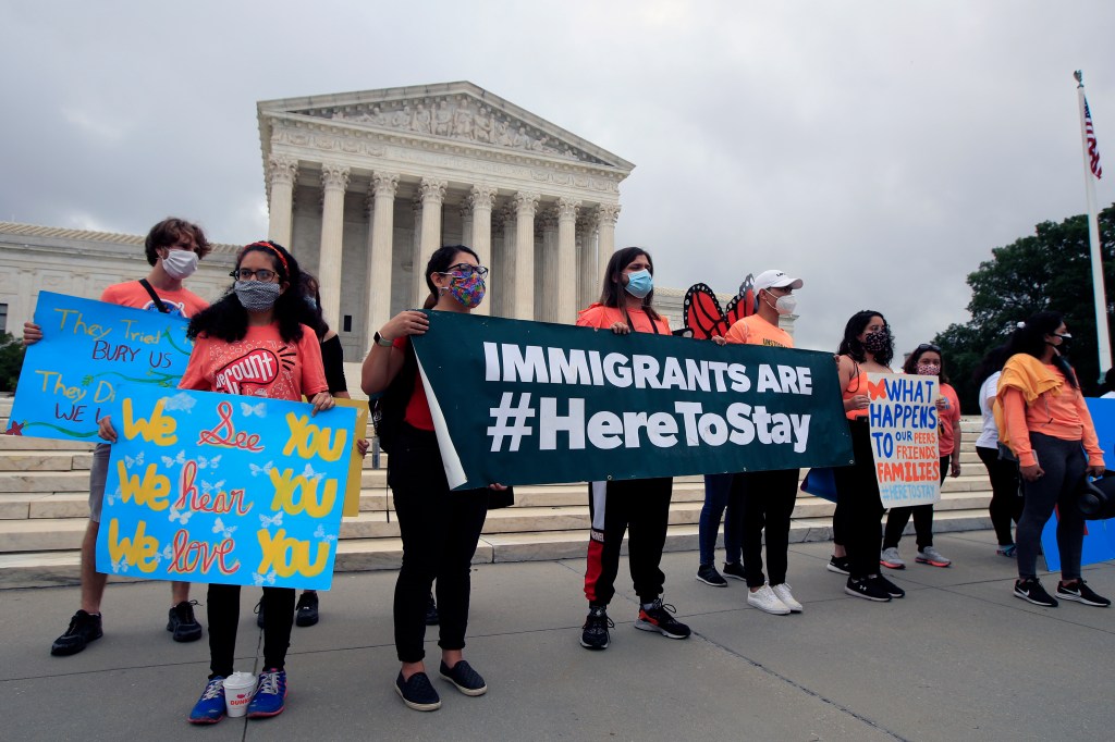 DACA students rally in front of the Supreme Court, Thursday, June 18, 2020, in Washington. (AP Photo/Manuel Balce Ceneta)​