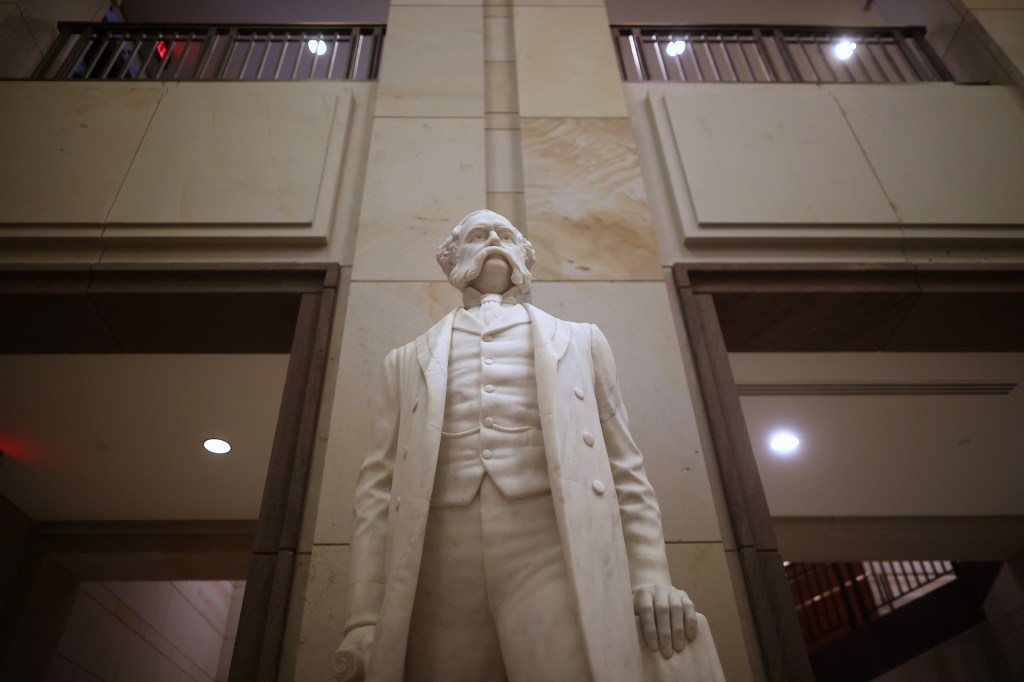 A statue of Wade Hampton III, a lieutenant general in the Confederate States Army calvary during the Civil War, U.S. Senator and governor of South Carolina, is on display in inside the U.S. Capitol Visitors Center June 18, 2020 in Washington, DC.