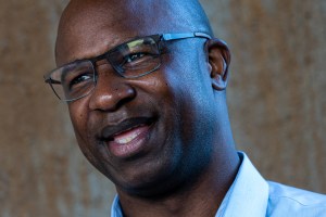 Former middle school principal Jamaal Bowman speaks during an interview with a reporter outside a subway station on June 17, 2020 in the Bronx borough of New York City.