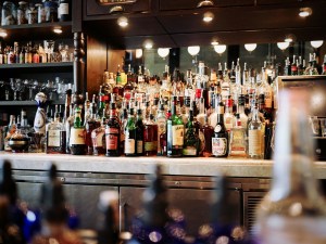 bottles of alcohol in a bar