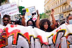 Hawa Traore, twin sister of Adama Taore, during the protest on the Vieux Port and the streets of Marseille against racism and police violence at the call of the Justice Committee for Adama Traore as part of the "Black Lives Matter" world protests. Marseil