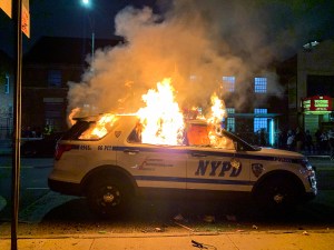 A New York Police Department car was set on fire during anti-police violence protests in late May in the southern Brooklyn neighborhood of Flatbush.